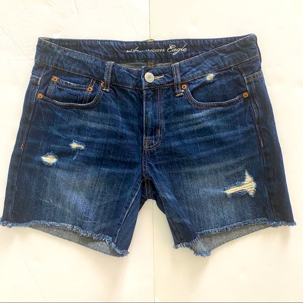 American Eagle Outfitters Dark Blue Distressed Denim Jean Shorts